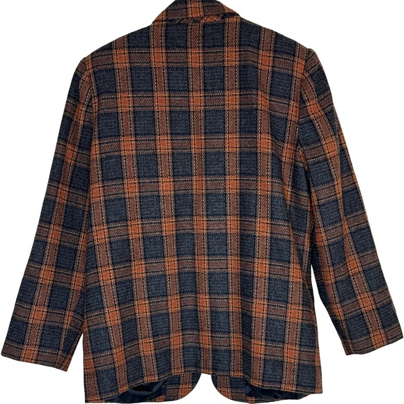 Sag Harbor Petite Vintage 90s Wool Blend Plaid Blazer Orange Brown Grey Size 10P - Picture 9 of 13